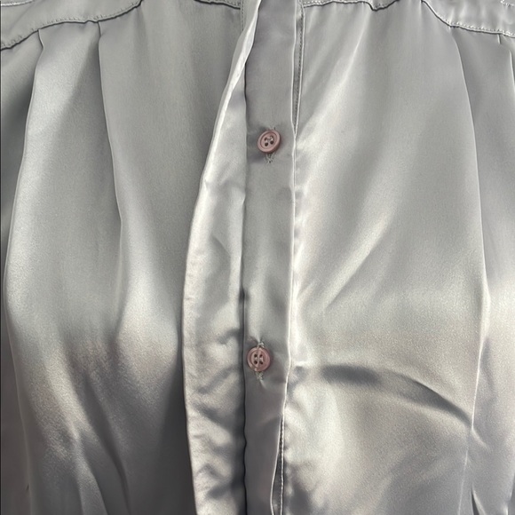 80s Gray Satin Blouse with High Collar and pearls rhinestones details - Picture 3 of 5